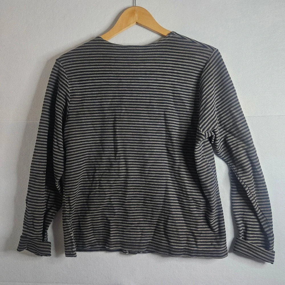 Gramicci Womens Small Striped Cotton Cardigan Button Up Sweater Blue Grey USA